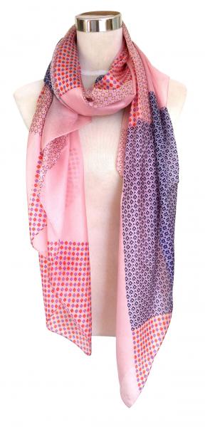 Scarf 100% Silk Paj Points Dots Red Pink Blue